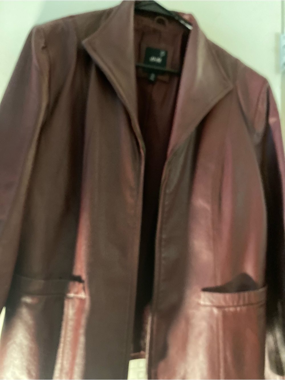 Y2K JLO vintage Women's Burgundy Leather Jacket - Classic Open Front Coat